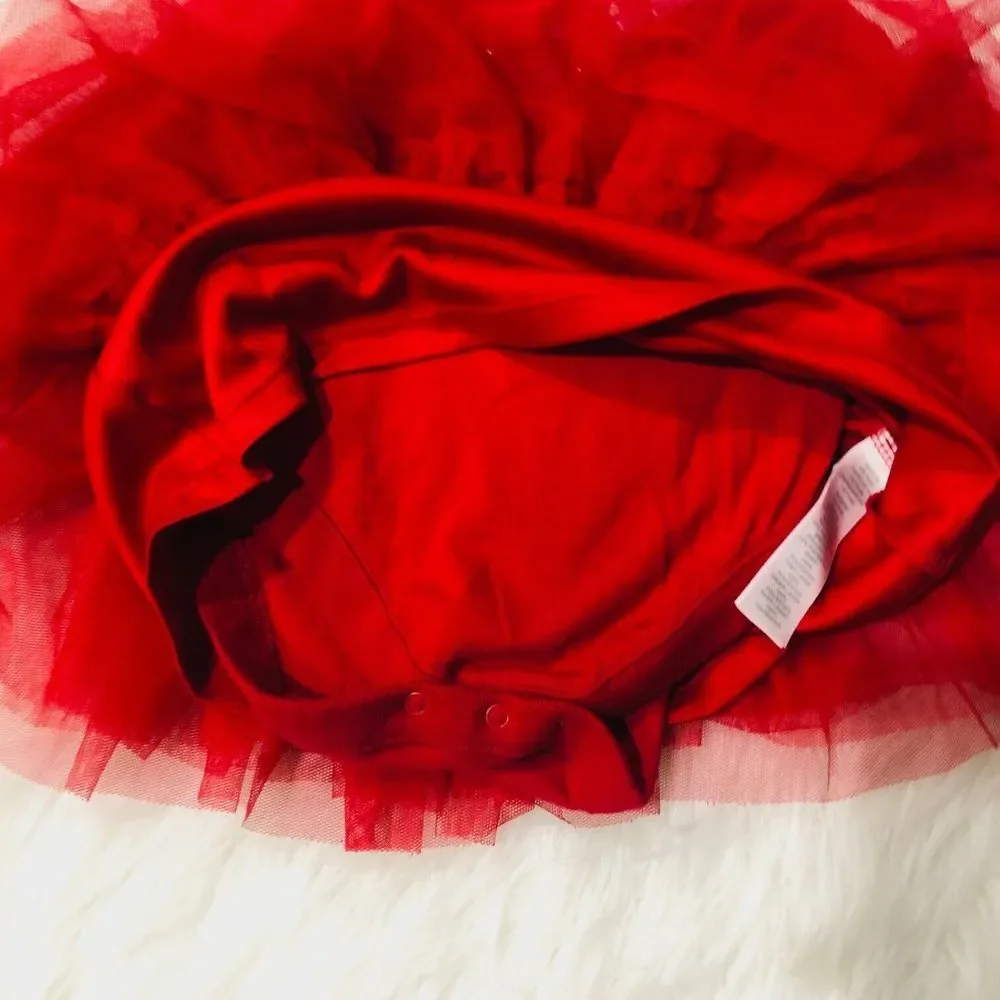 The Childrens Place Tutu Christmas‎ Holiday Dress Long Sleeve Red 3-6 Months